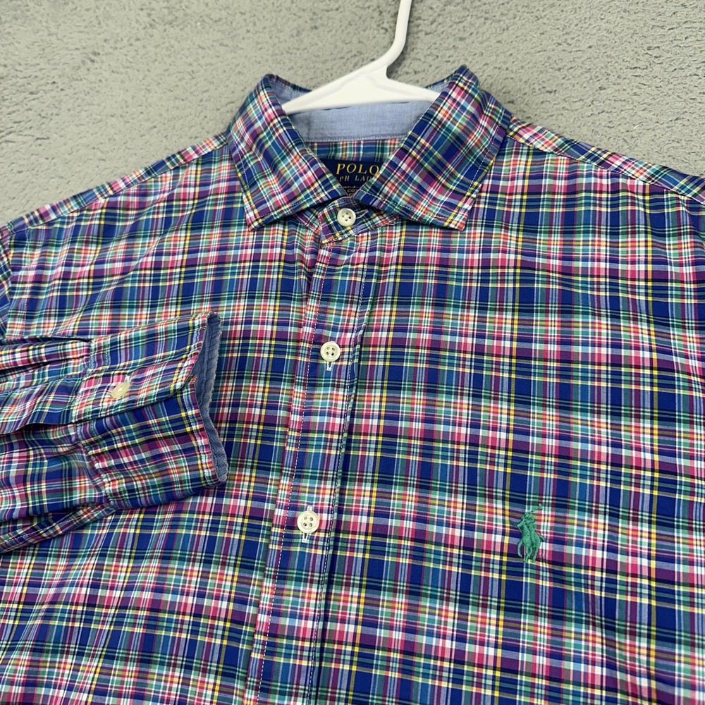 Polo Ralph Lauren Shirt Mens Medium Multicolor Plaid Stretch Button Down Classic